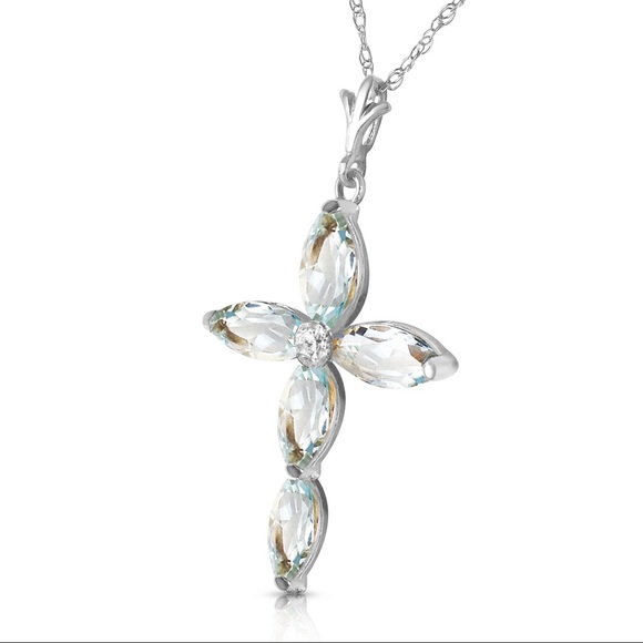 Galaxy Gold Products Jewelry - 14K. GOLD NECKLACE  NATURAL DIAMOND & AQUAMARINES